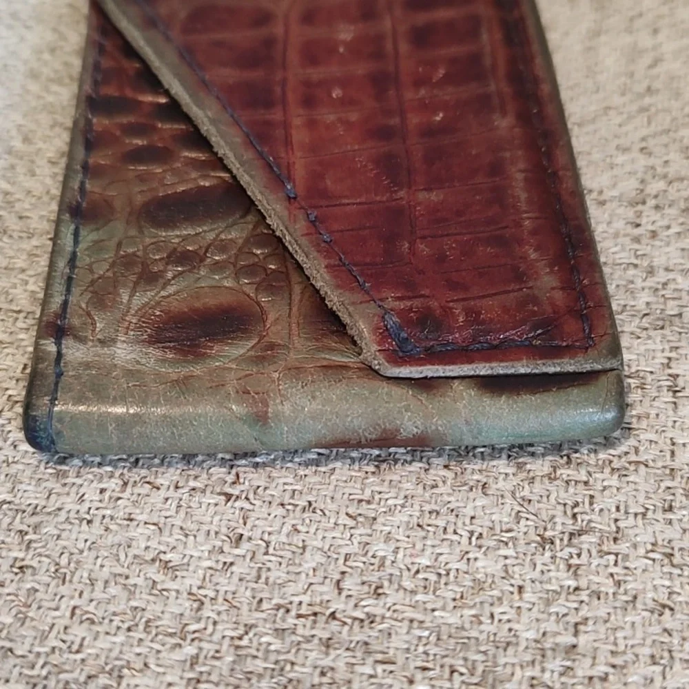 Handmade Alligator Leather Card Holder • Brown/Green•Soft Leather•Used